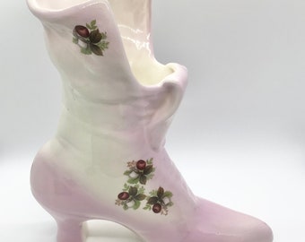 Pink and White Victorian Boots Large Ceramic Vase Planter Romantic Shabby Victorian Decor