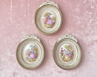 Vintage Courting Couple Porcelain Wall Plaques - Set of 3 French Country Decor