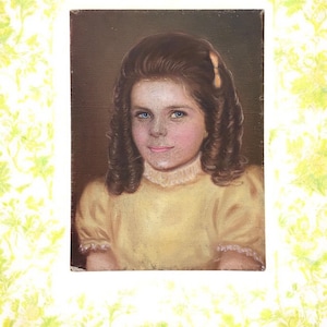 Vintage Mid-Century Girl Portrait Painting: Unframed Canvas Wall Art (12 x 9 Inches)