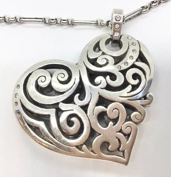 Buy the Designer Brighton Silver-Tone Link Chain Engraved Heart Pendant  Necklace