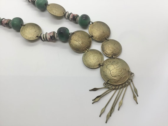 Vintage Peruvian Coin Fringe Necklace 