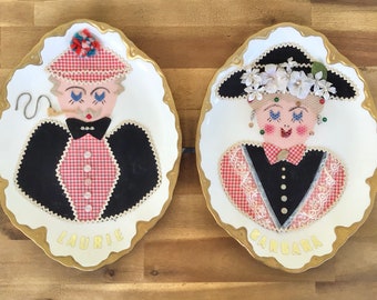 Vintage 1960s Pair of Handmade Ceramic Grandma and Grandpa Man Woman Wall Plates Decor Kitsch Retro