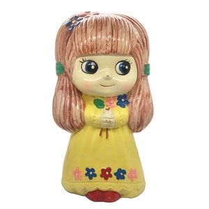 Vintage 1960s Big-Eyed Girl Ceramic Bank: Retro Kitsch Decor