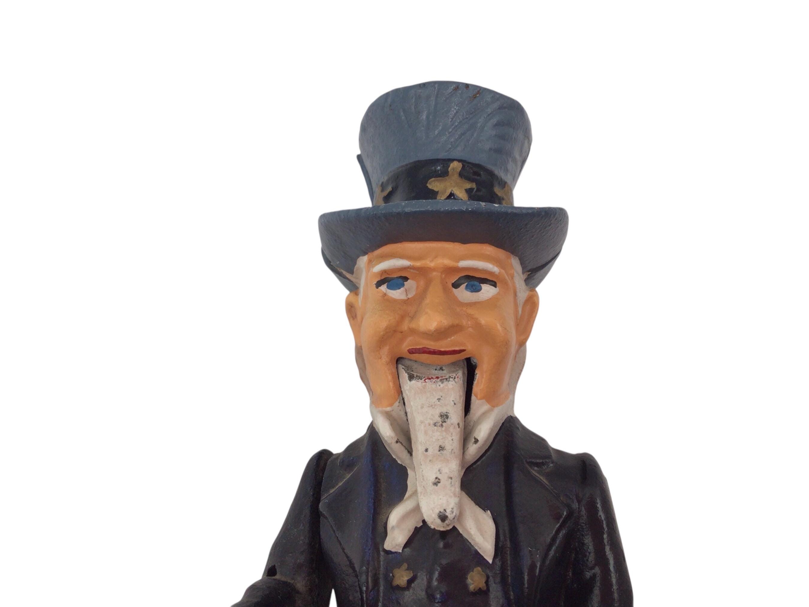 ヴィンテージのアンクルサム機械式貯金箱：鋳鉄製のアメリカーナ風装飾