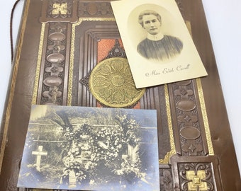 Vintage Lot of 2 Postcards Trio of Graves Antique Photograph Picture Cemetery Ephemera