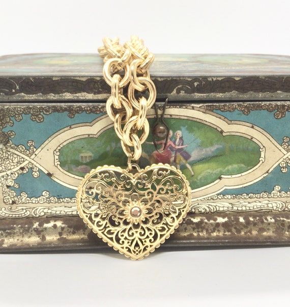 Vintage Gold tone Heart Necklace - image 7