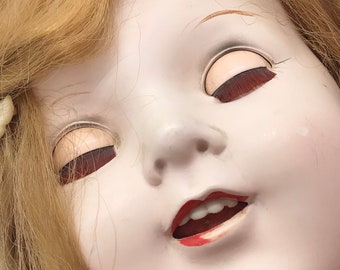 Vintage Doll Head: Large Creepy Display with Sleep Eyes