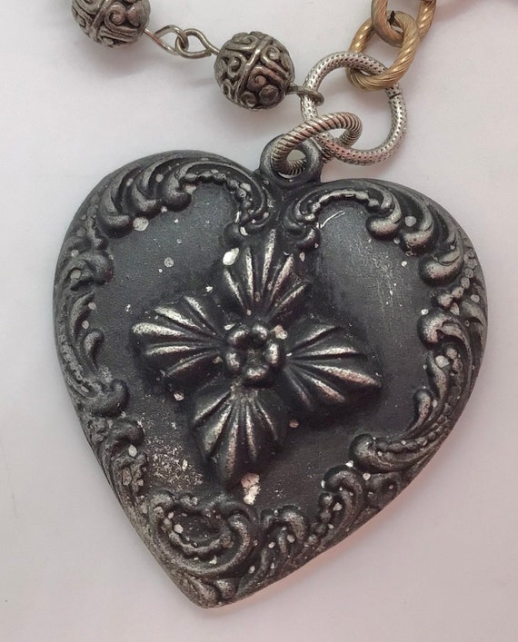 Edgy Vintage Victorian Large Black Heart Pendant … - image 1