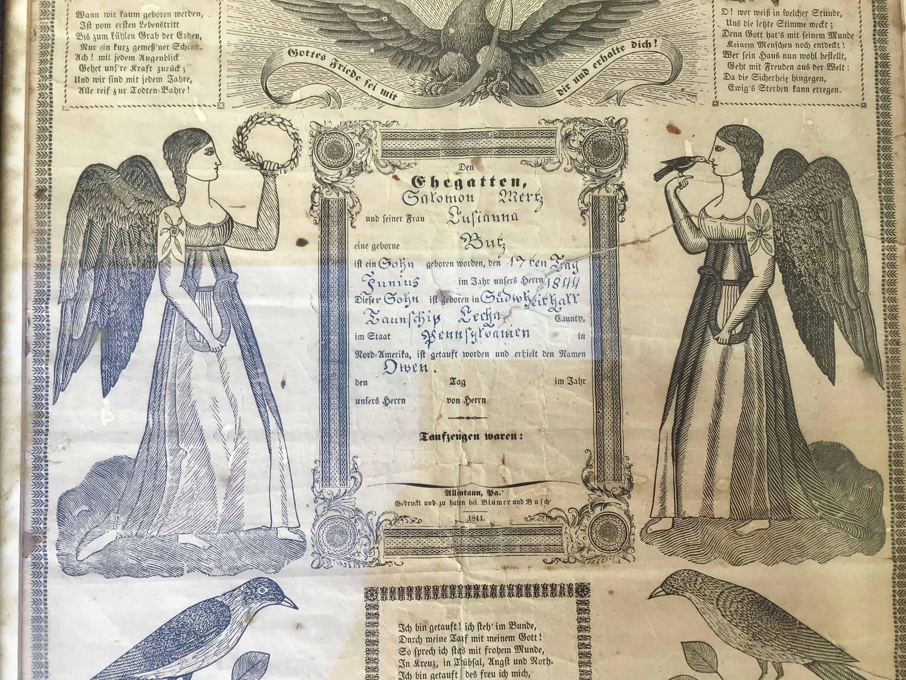 Antique 1844 German Birth Certificate Framed Art Document Etsy