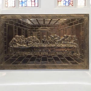 Vintage Metal Brass Finish Last Supper Wall Plaque, Christian Religious Art, 3D Metal Artwork, Catholic Home Decor, Jesus and Apostles
