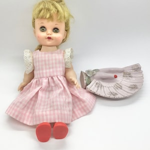 Vintage 1960s Eegee Doll: Pink Gingham Dress, Red Shoes