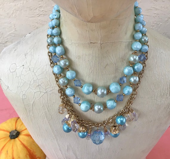 Vintage Baby Blue Lot of 2 Bead Necklaces Lisner … - image 4