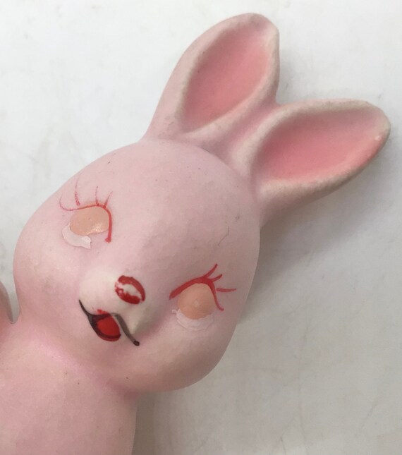 Small Vintage Pink Easter Bunny Rabbit Planter Ceramic Figurine Japan