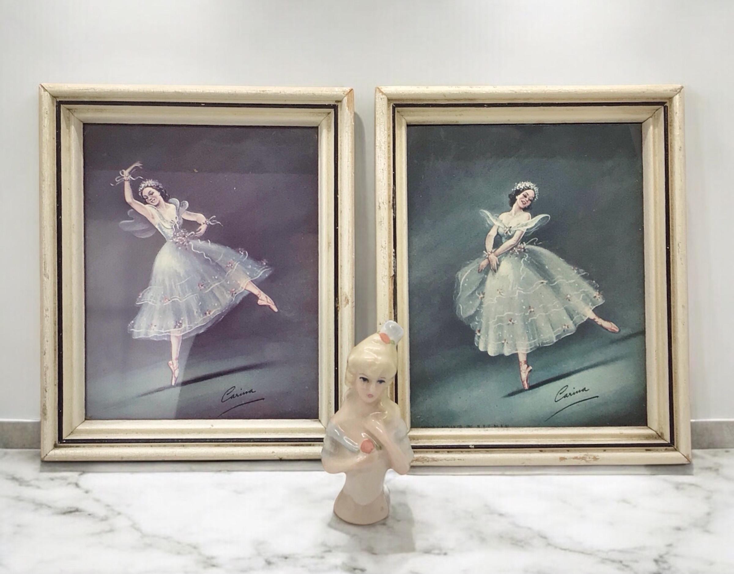 Pair of Vintage Carina Ballet Dancer Ballerina Framed Lithographs