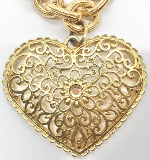 Vintage Gold tone Heart Necklace - image 3