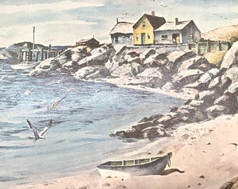 Vintage Gallery Art Print Surf, Sand and Rocks by Henry Gasser Nautical Wall Print Summer Decor