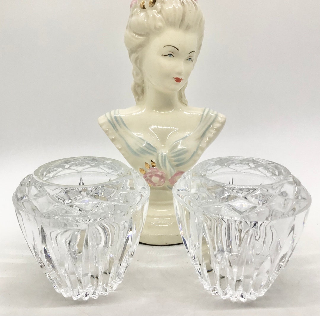 Pair of Vintage Princess House Lead Cut Glass Crystal Votive Candle