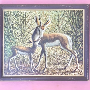 Vintage 1973 Vladimir Tretchikoff Mother and Child Framed Deer Wall Art Print Lithograph