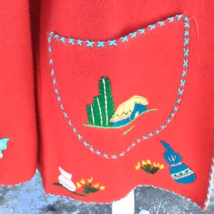 Unisex Vintage 1950s Mexican Tourist Souvenir Red Wool Jacket Medium Large image 4