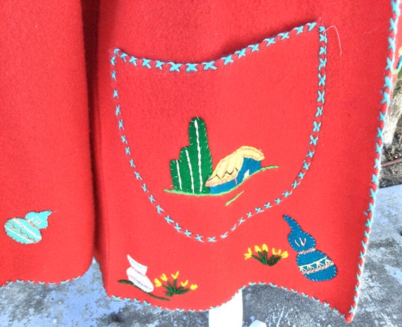 Unisex Vintage 1950s Mexican Tourist Souvenir Red… - image 4