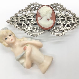 Vintage French Cameo Barrette: Ornate Metal Hair Clip, Marie Antoinette Style