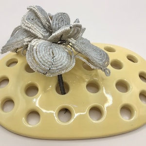 Vintage Large Yellow Ceramic Flower Frog 7.5 x 5 inches Shabby Romantic Spring Home Decor