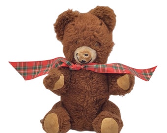 Vintage Brown Jointed Teddy Bear: Retro Plush Stuffed Animal Toy