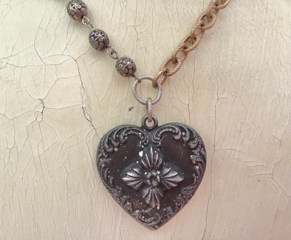 Edgy Vintage Victorian Large Black Heart Pendant … - image 7