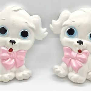 Vintage 1972 Miller Studio Chalkware Puppy Wall Decor - Kitsch Kawaii Pair