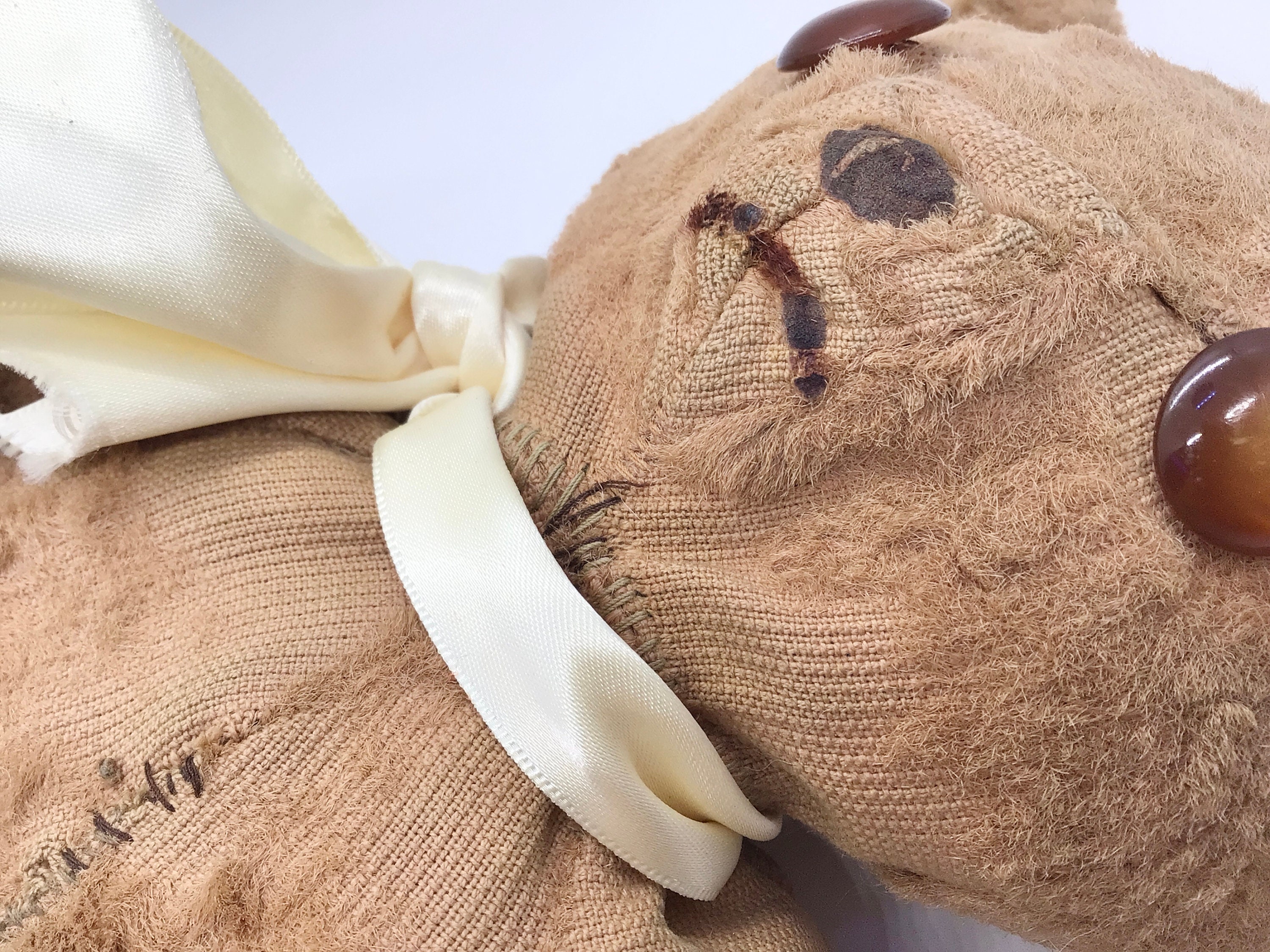 Vintage Very Old Plush 12” Teddy Bear Button Eyes Stuffed Animal