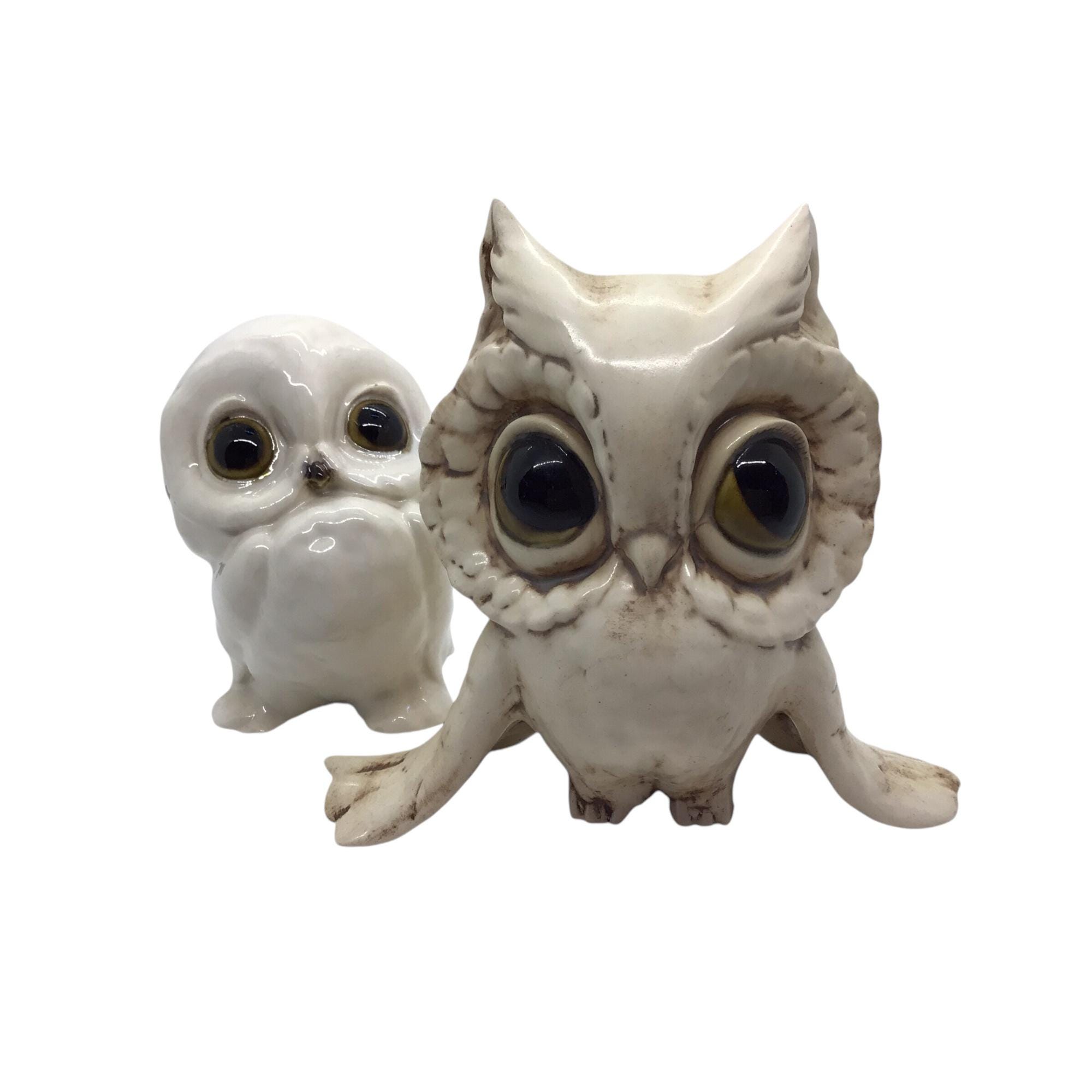 Vintage McFarlin Pottery Owl Figurines: Big Eyed Ceramic Pair