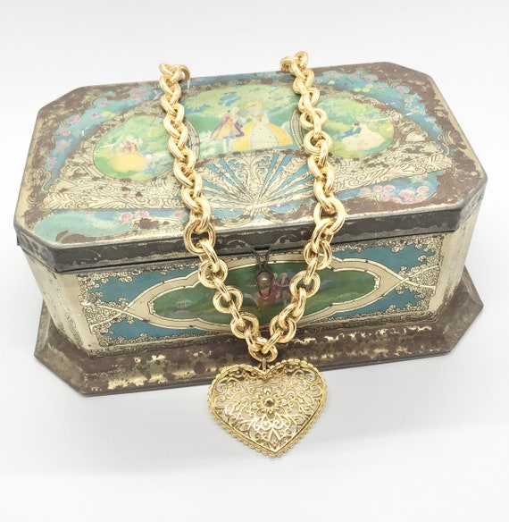 Vintage Gold tone Heart Necklace - image 6