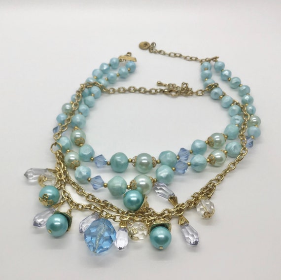 Vintage Baby Blue Lot of 2 Bead Necklaces Lisner … - image 1