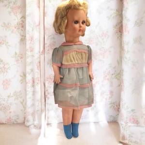 Vintage 1950s Furga Italy Doll Toy Shabby Beautiful Green Glass Eyes Blonde Mohair Midcentury