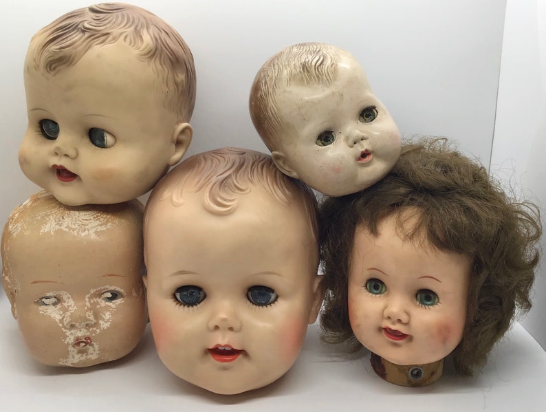 Decapitated Neck Creepy Vintage 60s Brown Haired Girl Doll Head Doll