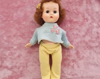 Vintage 1950s Doll with Auburn Hair – Hard Plastic Sleepy Eyes Doll, Mid Century Toy