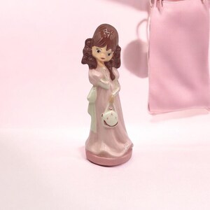 Vintage Coquette Girl Ceramic Figurine: Pink Purse Cottagecore Decor
