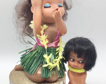 1960年代のヴィンテージハワイアンフラガール人形：レトロなオルゴール