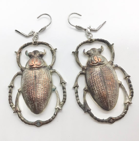 Large Copper Beetle Dangle Earrings Lever Back fo… - image 5