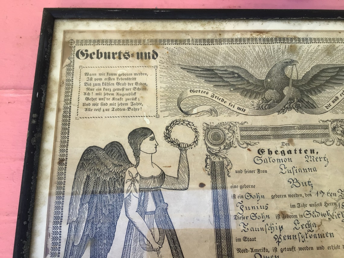 Antique 1844 German Birth Certificate Framed Art Document Etsy