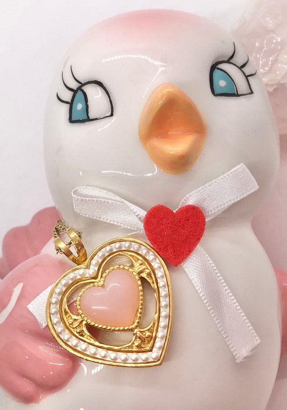 Vintage Avon Faux Pearl Pink Heart Necklace Choker