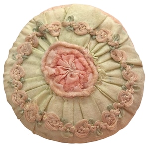 Antique 1920s Powder Puff Silk Ribbon Roses French Art Deco Vanity Decor