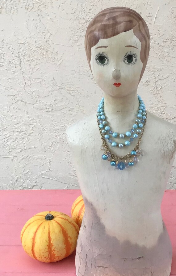 Vintage Baby Blue Lot of 2 Bead Necklaces Lisner … - image 3