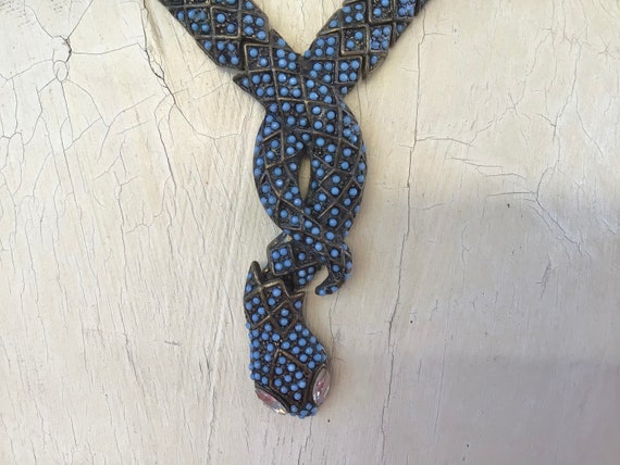 Vintage 90s Articulated Blue Studded Snake Choker… - image 2