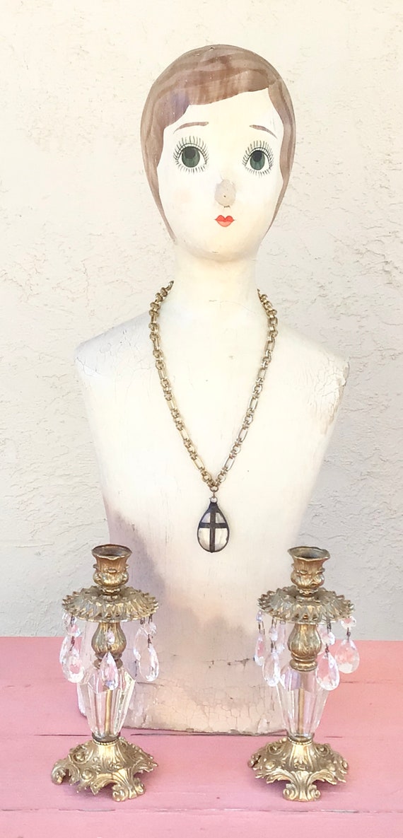 Vintage Chandelier Cross Pendant Chunky Brass Cha… - image 9