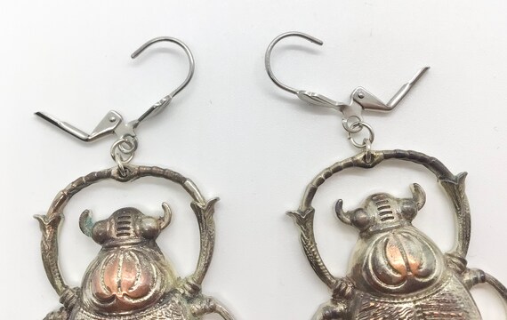 Large Copper Beetle Dangle Earrings Lever Back fo… - image 6