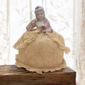 Vintage Porcelain Half Doll Pin Cushion Sewing Notion Vanity Display Victorian Shabby Romantic Decor