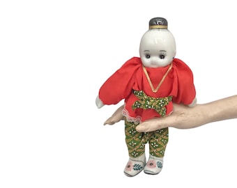 ✴アンティーク 「中国ペア人形」✴頭と手足は陶製・清朝時代の服装と髪型です✴ ヴィンテージの儀式用アジア/中国人形のペア、磁器製の頭、手
