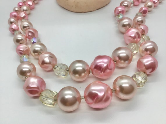 vintage 50s Light Bubblegum Pink Two Strand Plast… - image 3