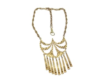 18.5 inches Vintage Gold tone Fringe Necklace Egyptian Revival Etruscan Geometric Choker
